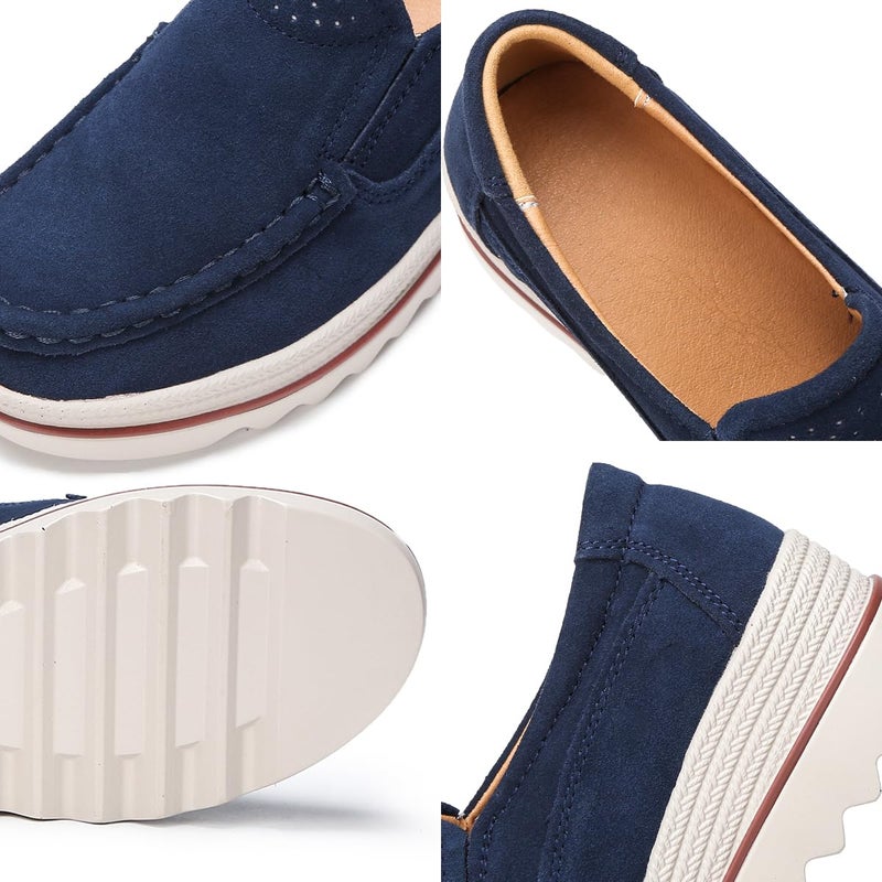 Ruiatoo Women Platform Slip On Loafers Comfort Suede Wedge Shoes Low Top Moccasins,Deep Blue,Size 9 - Image 4